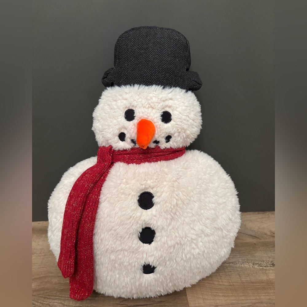 cupcakes & cashmere Snowman Pillow with Red Scarf